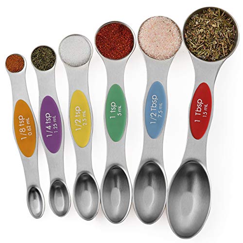 Magnetic Measuring Spoons Set Stainless Steel Stackable Dual Sided Teaspoons and Tablespoons for Measuring Dry and Liquid Ingredients Set of 6