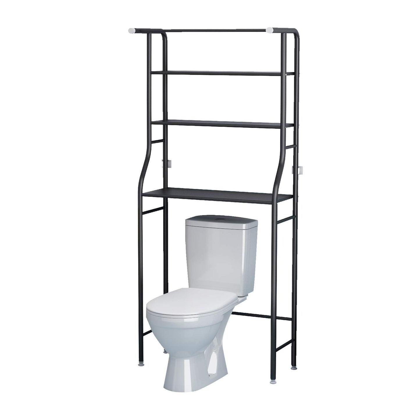 UDEAR 3-Tier Over The Toilet Rack,Bathroom Shelf Space Saver,Corner Stand Storage Organizer Accessories,The Washing Machine,with Hanging Rod,Tower Shelf,Black