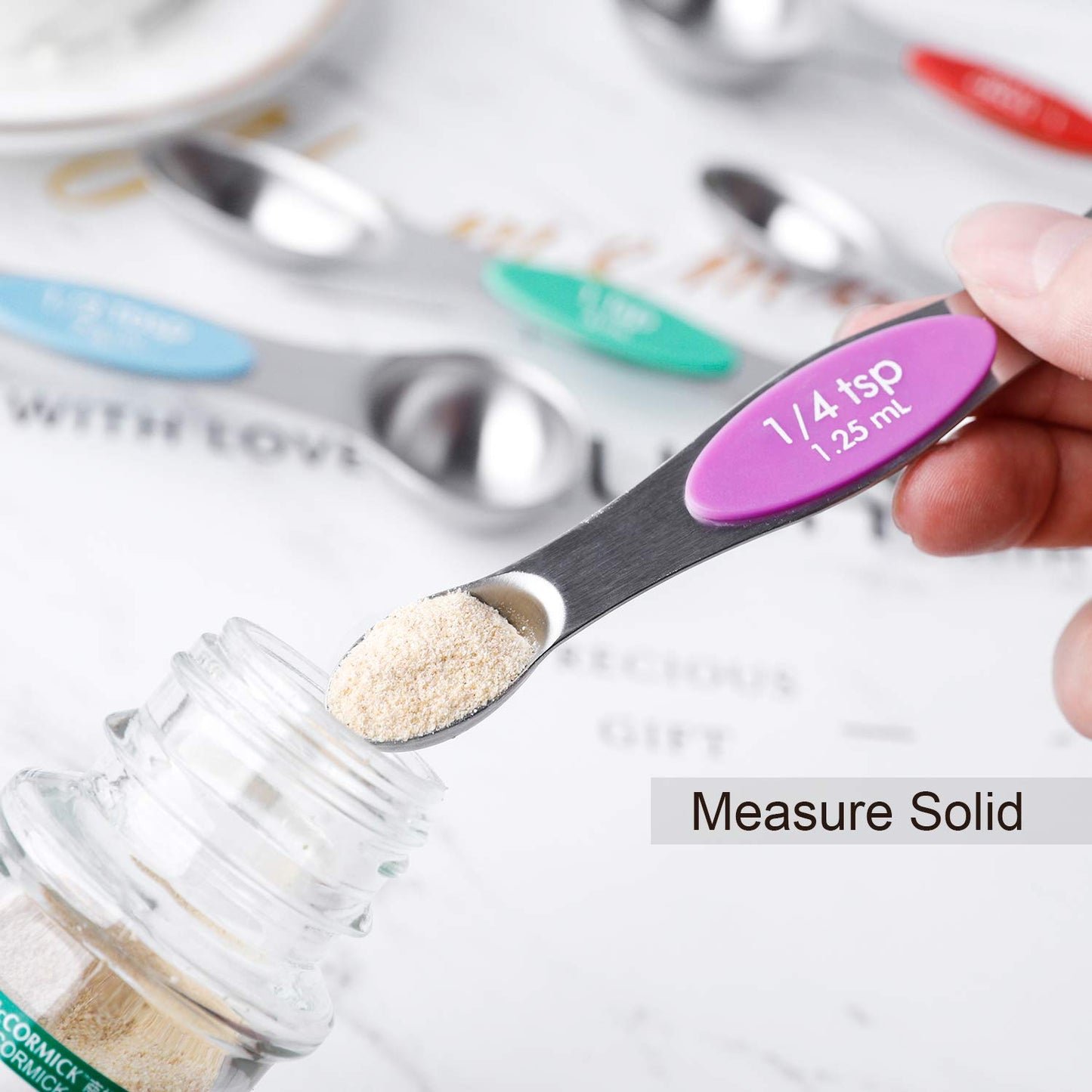 Magnetic Measuring Spoons Set Stainless Steel Stackable Dual Sided Teaspoons and Tablespoons for Measuring Dry and Liquid Ingredients Set of 6