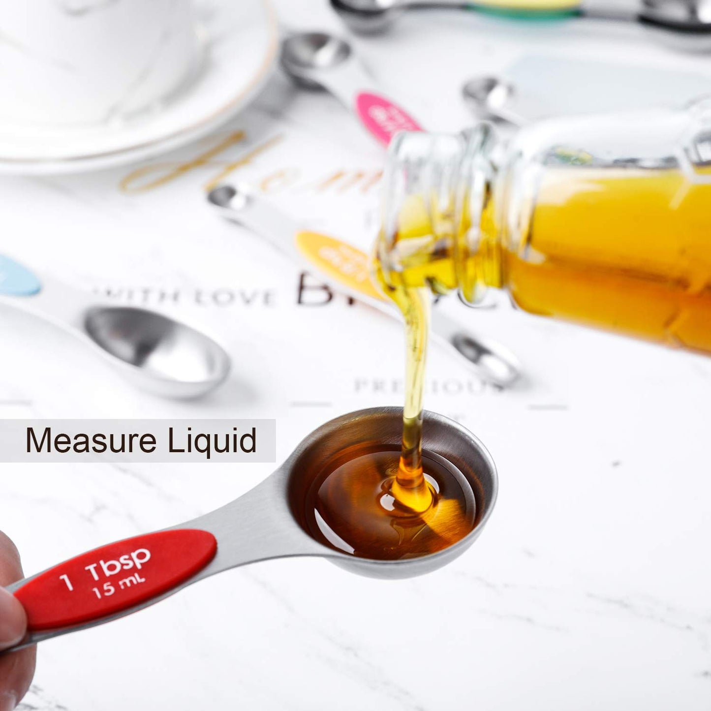 Magnetic Measuring Spoons Set Stainless Steel Stackable Dual Sided Teaspoons and Tablespoons for Measuring Dry and Liquid Ingredients Set of 6