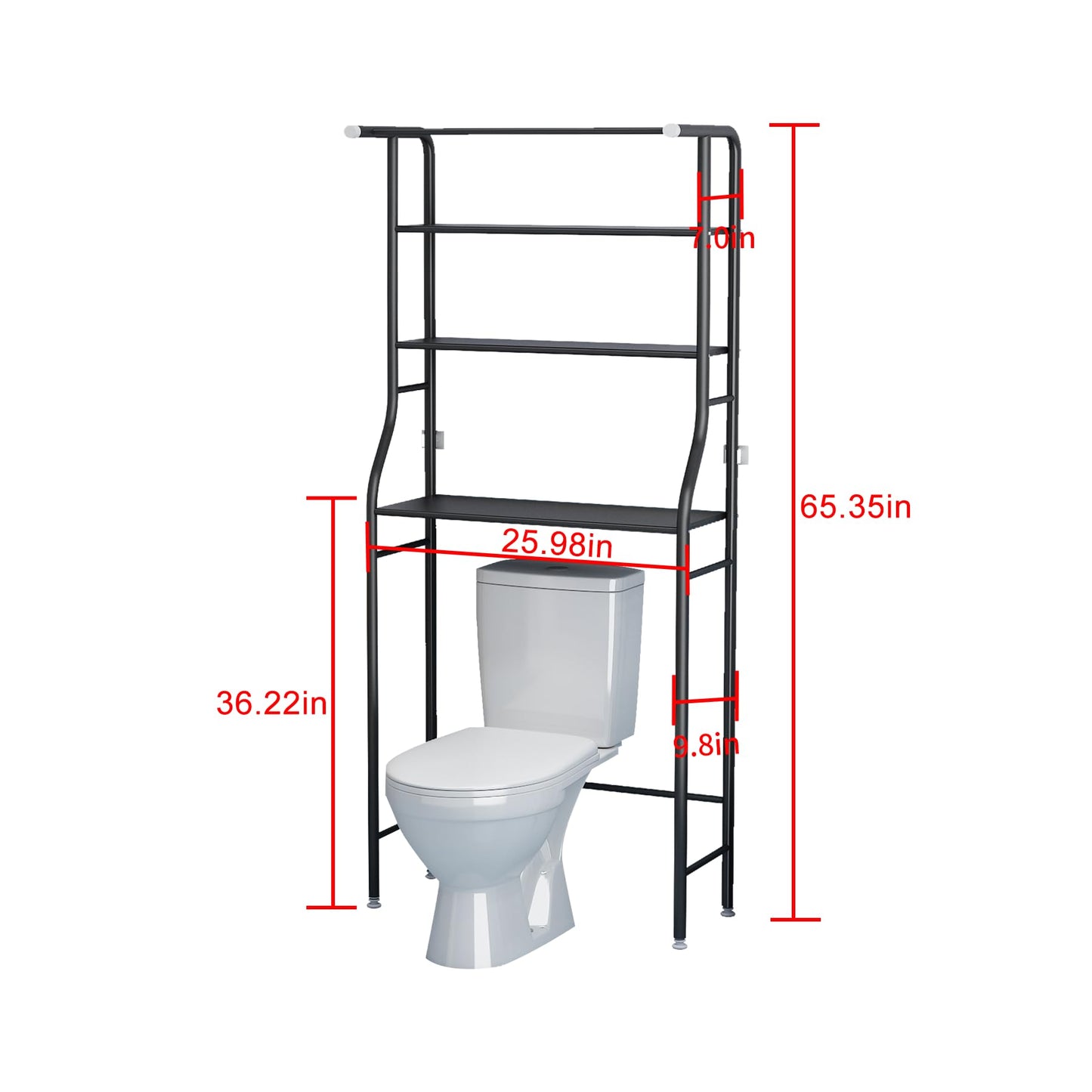 UDEAR 3-Tier Over The Toilet Rack,Bathroom Shelf Space Saver,Corner Stand Storage Organizer Accessories,The Washing Machine,with Hanging Rod,Tower Shelf,Black