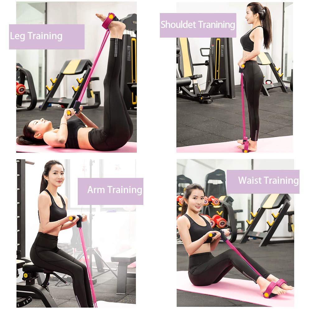 FateFan Multifunction Tension Rope, 6-Tube Elastic Yoga Pedal Puller Resistance Band, Natural Latex Tension Rope Fitness Equipment, for Abdomen/Waist/Arm/Leg Stretching Slimming Training (Pink)