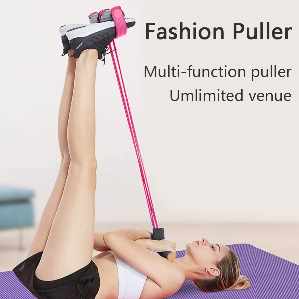 FateFan Multifunction Tension Rope, 6-Tube Elastic Yoga Pedal Puller Resistance Band, Natural Latex Tension Rope Fitness Equipment, for Abdomen/Waist/Arm/Leg Stretching Slimming Training (Pink)