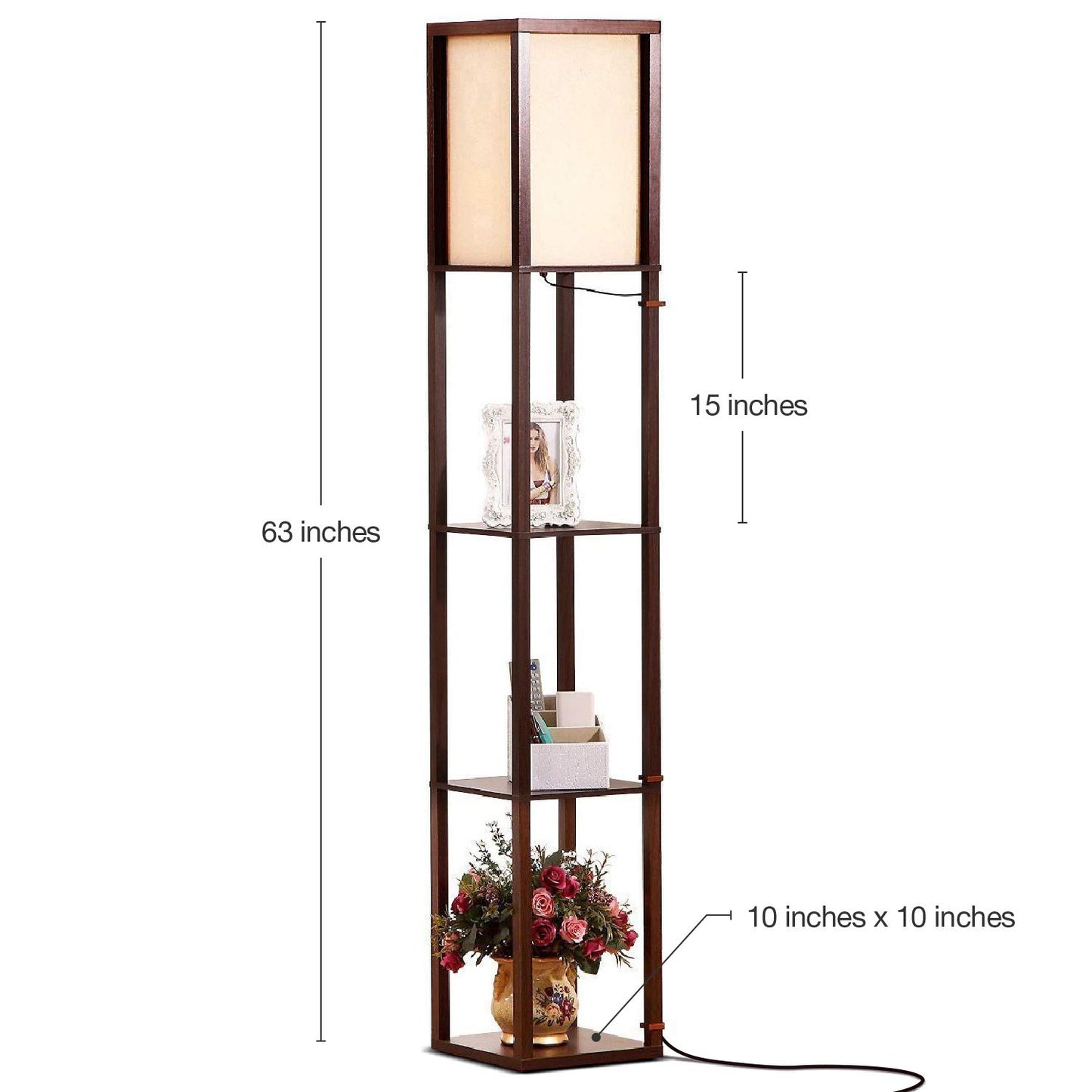 Brightech Maxwell - Modern Shelf Floor Lamp with Lamp Shade and LED Bulb - Corner Display Floor Lamps with Shelves for Living Room, Bedroom and Office - Havana Brown
