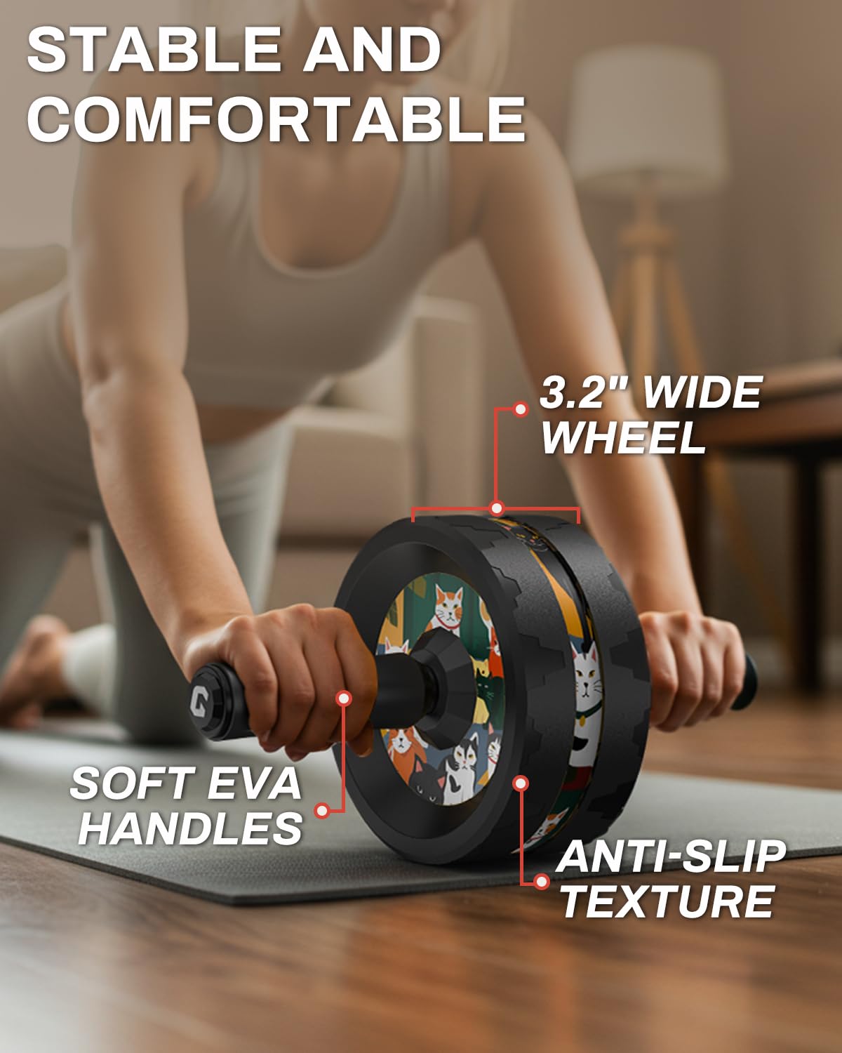 VINSGUIR Ab Roller Wheel, Abs & Core Workout Equipment for Home Gym with Knee Pad Accessories, Abdominal Wheel for Full-body Strength Training (Cat Print)