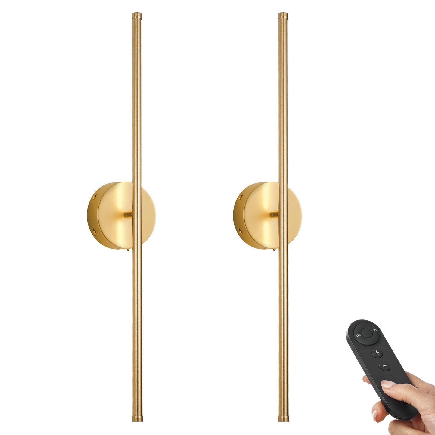 KARTOOSH Battery Operated Wall Sconces with Remote Control, Dimmable Wall Sconces Set of Two, 350°Rotate, 3000K LED Gold Wireless Wall Light for Living Room, Bedroom, Hallway, 28.3 Inch (2 Pack)
