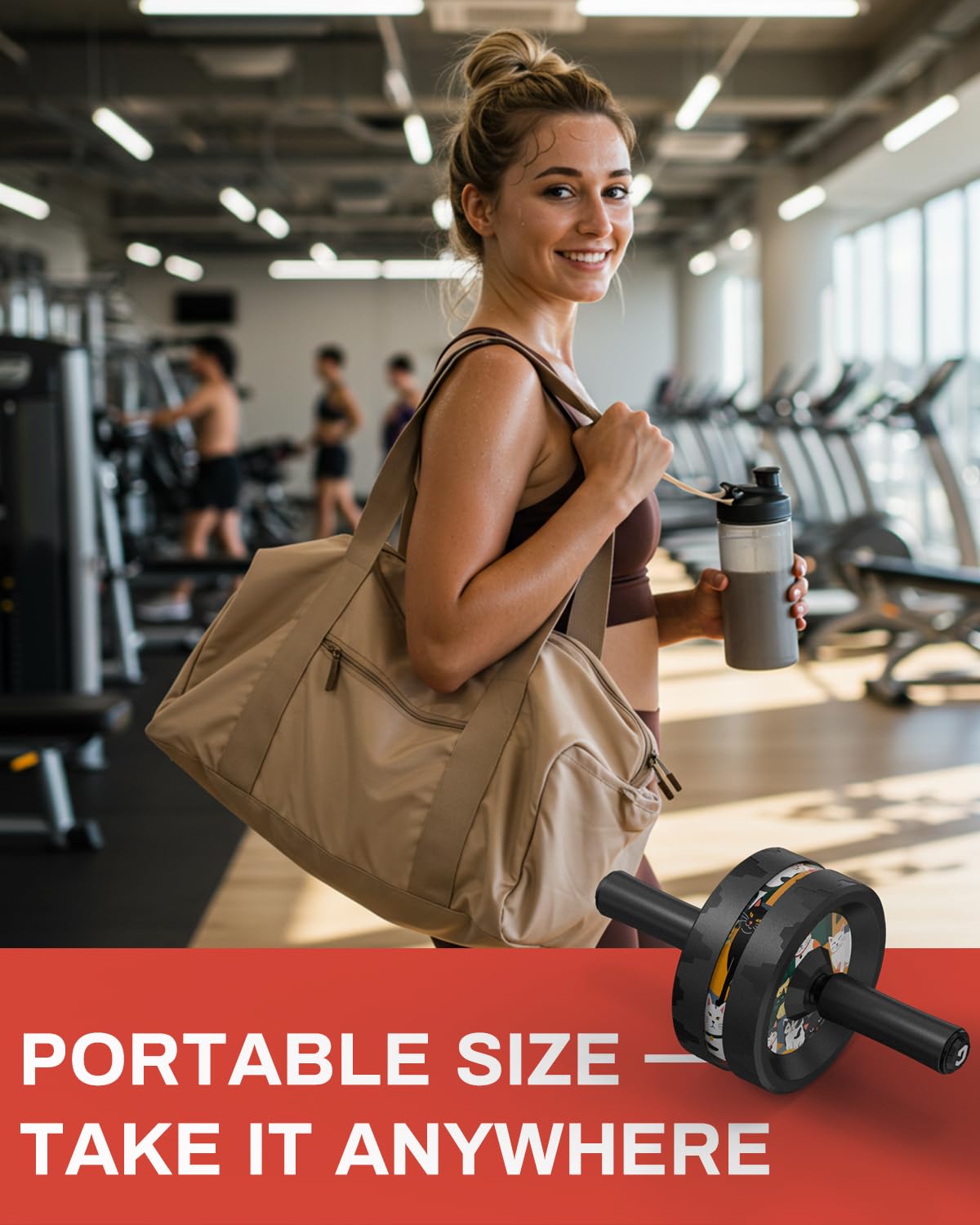 VINSGUIR Ab Roller Wheel, Abs & Core Workout Equipment for Home Gym with Knee Pad Accessories, Abdominal Wheel for Full-body Strength Training (Cat Print)