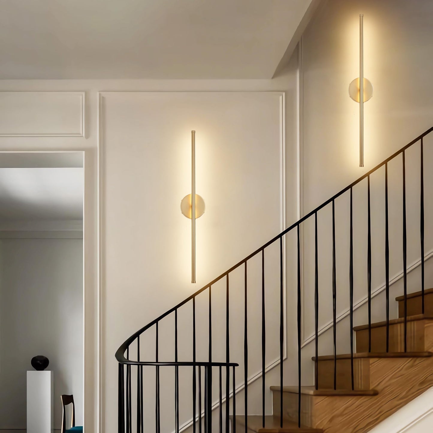 KARTOOSH Battery Operated Wall Sconces with Remote Control, Dimmable Wall Sconces Set of Two, 350°Rotate, 3000K LED Gold Wireless Wall Light for Living Room, Bedroom, Hallway, 28.3 Inch (2 Pack)