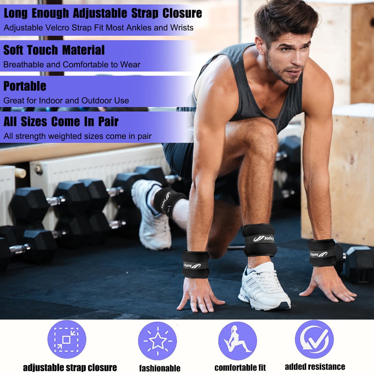 Ankle Weights, Wrist Leg Arm Weights for Women Men Kids with Adjustable Straps, Strength Training Weighted for Yoga, Jogging, Running, Walking, Fitness, Gym Workout - 1LBS Pair (0.5 LB Each Weight),