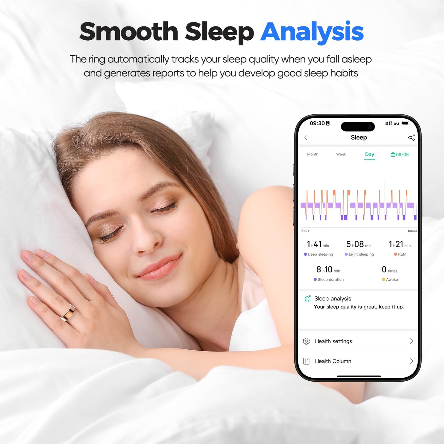 Smart Health Ring for Women Men Fitness Tracker with Heart Rate, Blood Pressure,Blood Oxygen,Step Counting, Sleep Monitoring,IP68 Waterproof for iPhone and Android, No Subscription Fee (Silver, 9)