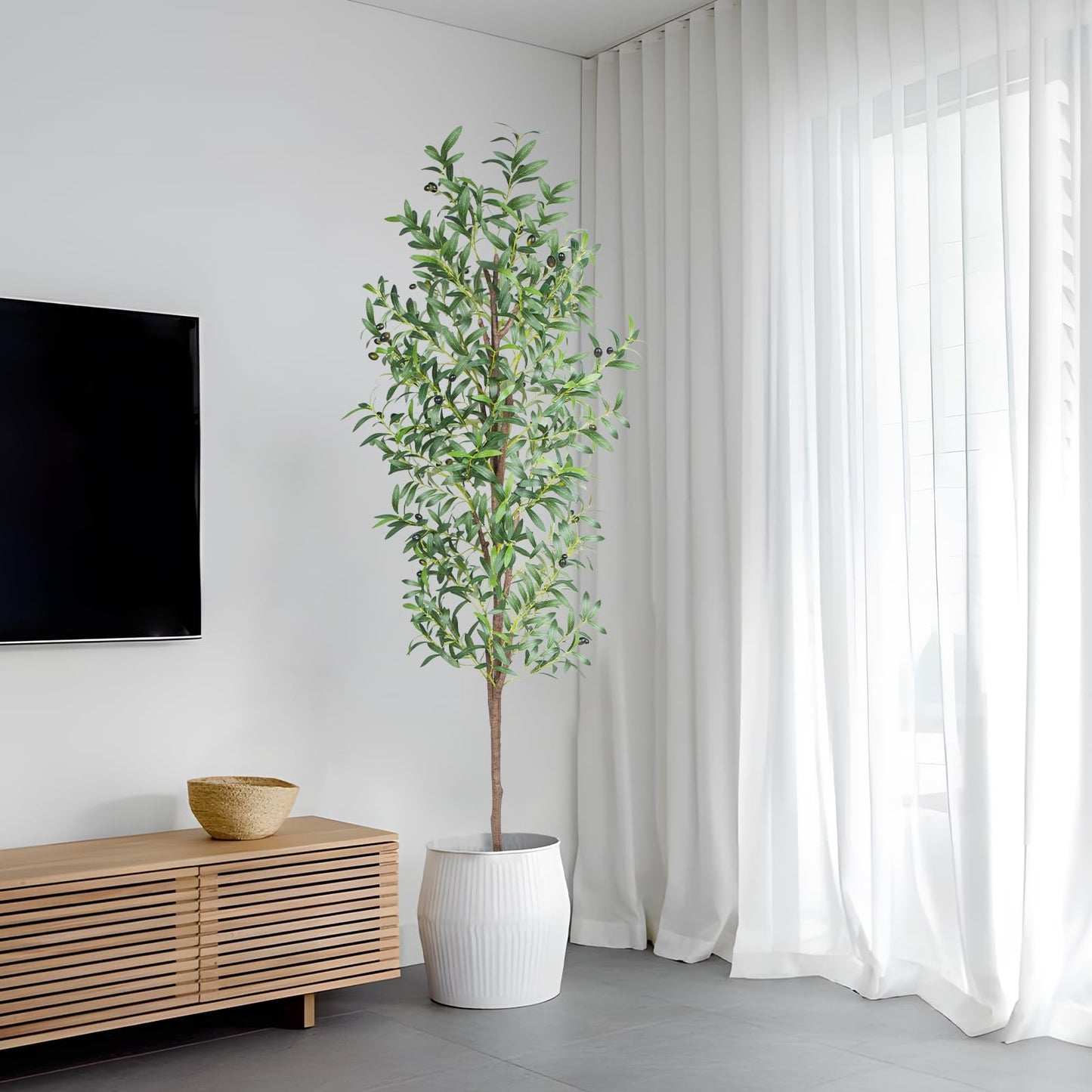 CETRD Artificial Olive Tree, 6FT Tall Faux Olive Trees 72in Outdoor Fake Potted Silk Plant with Trunk and Realistic 648 Leaves and 24 Fruits for Modern Office Home Decor Indoor(1pack)