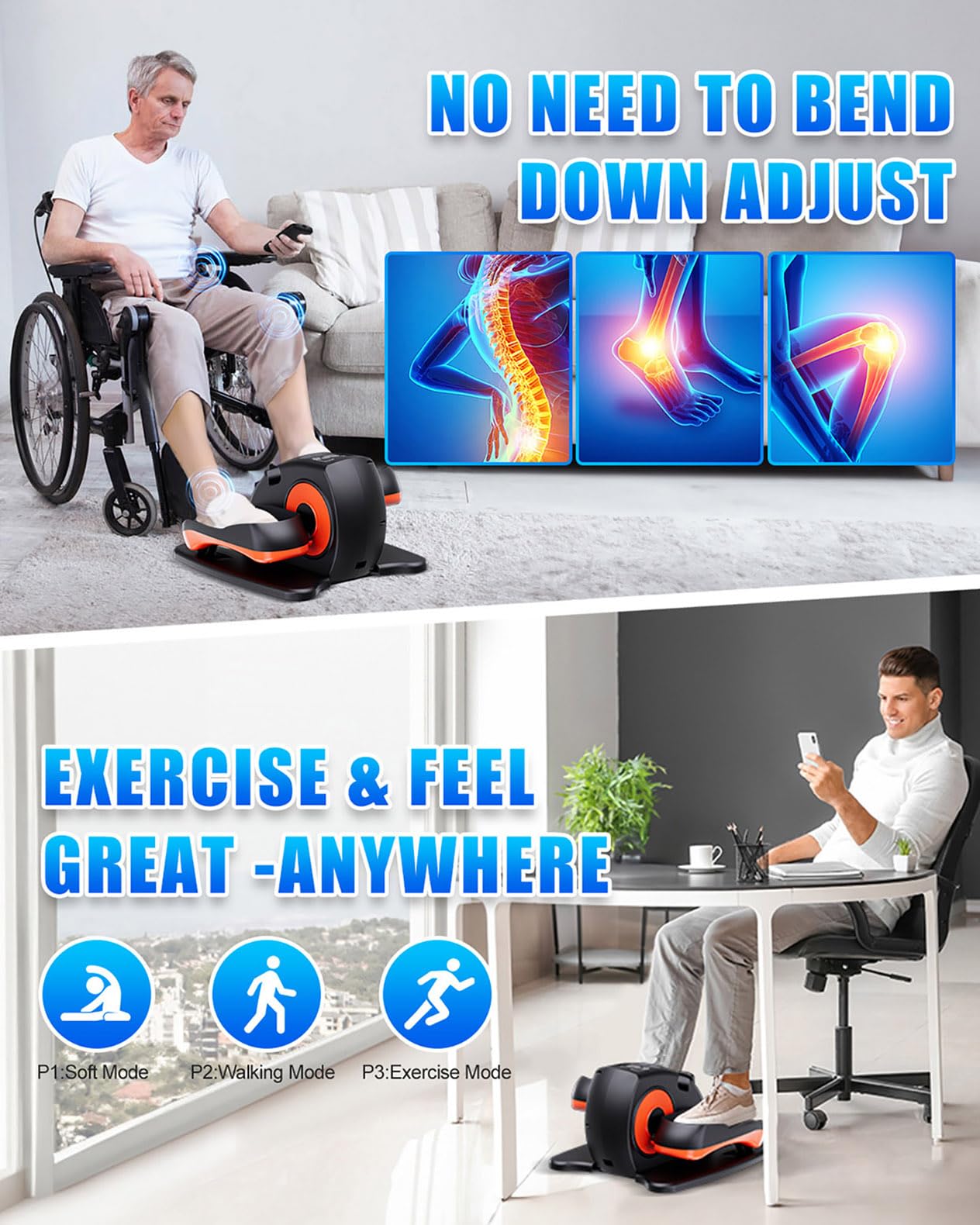 Under Desk Elliptical Machine, Electric Ellipse Leg Exerciser as Seen on Tv for Seniors with 12 Adjustable, Portable Quiet Elliptical Machine, Seated Pedal Exerciser with Remote Control (Orange)