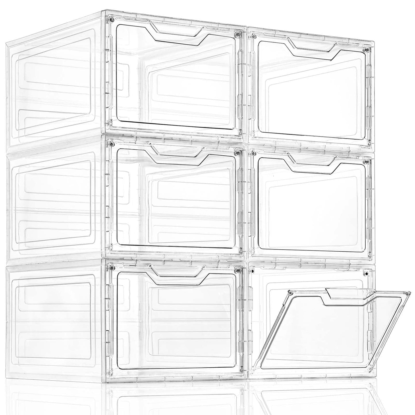 Freebat 6 Pack Closet Organizers and Storage,Clear Stackable Plastic Storage Bins with Lids Magnetic Doors,Clothes Organizers and Storage,Plastic Craft Containers for Wardrobe Kitchen Bathroom Office