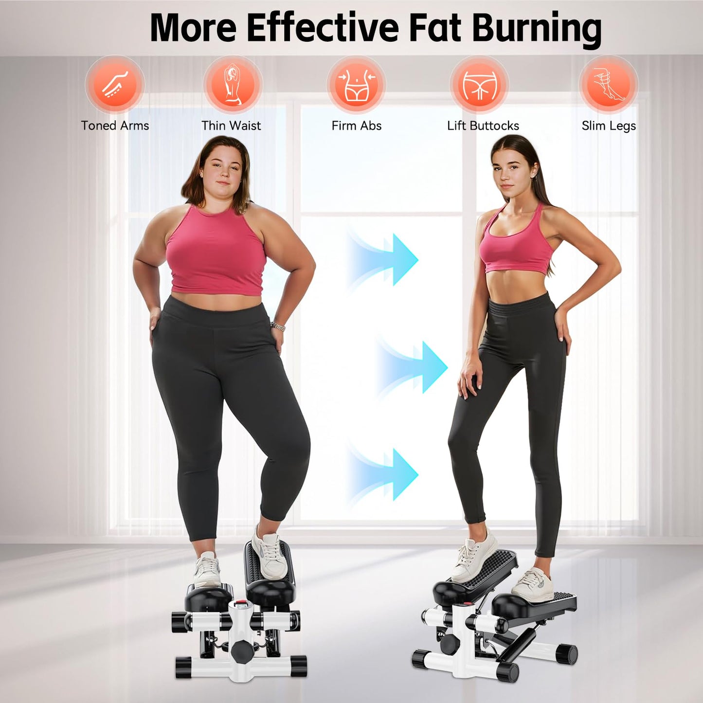 Joxir Steppers for Exercise at Home, Mini Stepper with Resistance Bands, 360LBS Capacity Portable Stair Stepper for Home, Hydraulic Fitness Stair Stepper with LCD Monitor