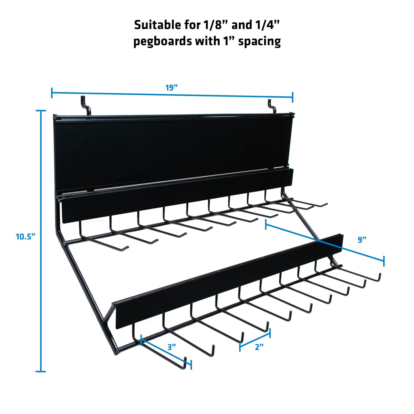 Century Drill & Tool, 2-tier pegboard rack space saver #03199 – perfect for garage organization, store garden equipment and tools, hanging crafts & jewelry, retail, product display (2 Pack)
