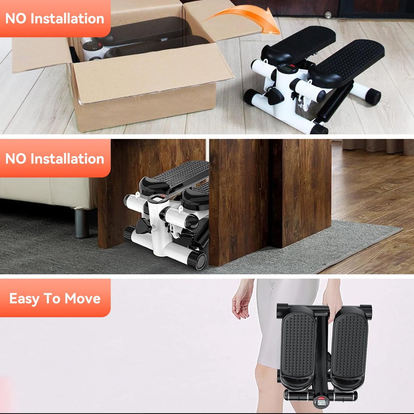 Joxir Steppers for Exercise at Home, Mini Stepper with Resistance Bands, 360LBS Capacity Portable Stair Stepper for Home, Hydraulic Fitness Stair Stepper with LCD Monitor