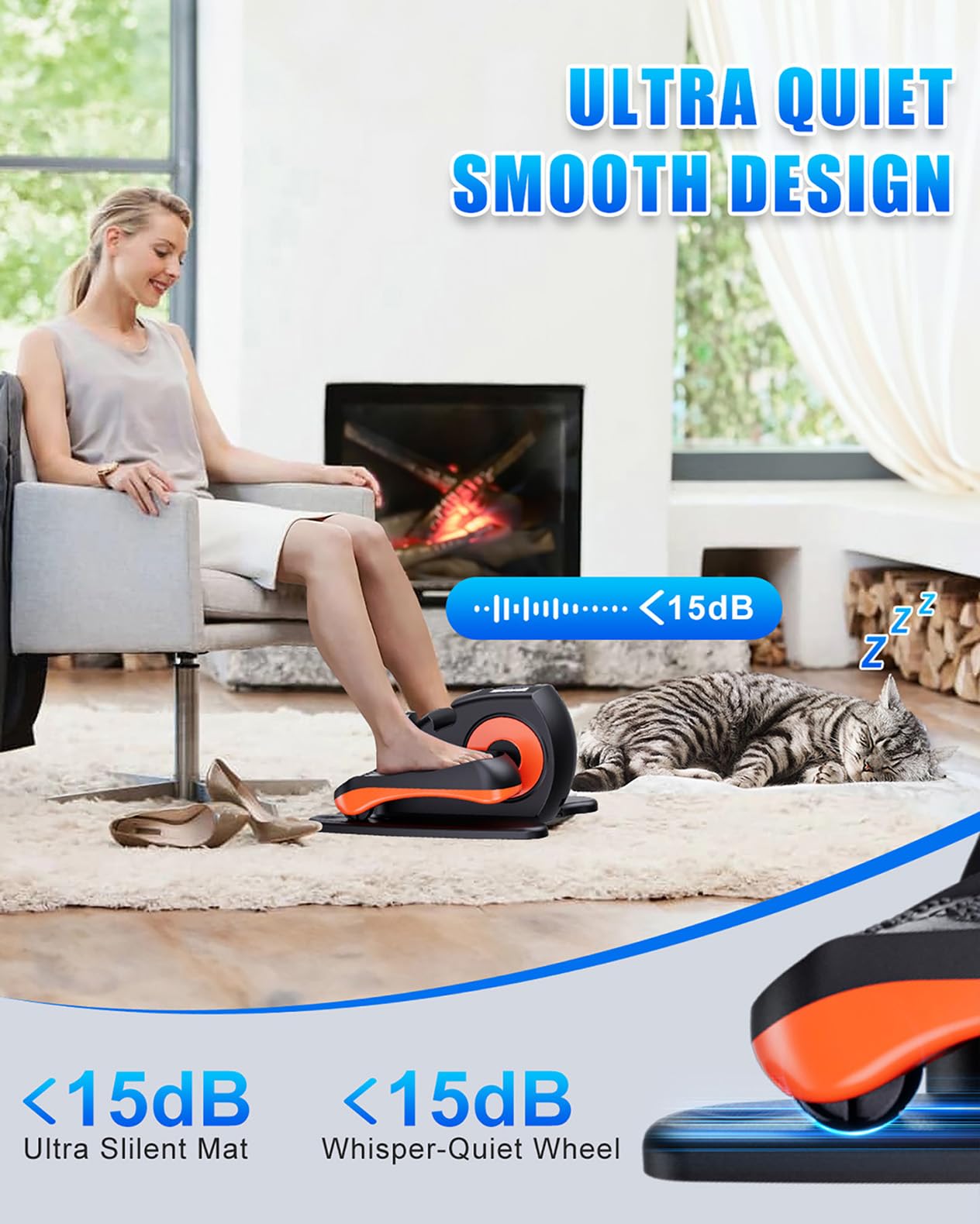 Under Desk Elliptical Machine, Electric Ellipse Leg Exerciser as Seen on Tv for Seniors with 12 Adjustable, Portable Quiet Elliptical Machine, Seated Pedal Exerciser with Remote Control (Orange)