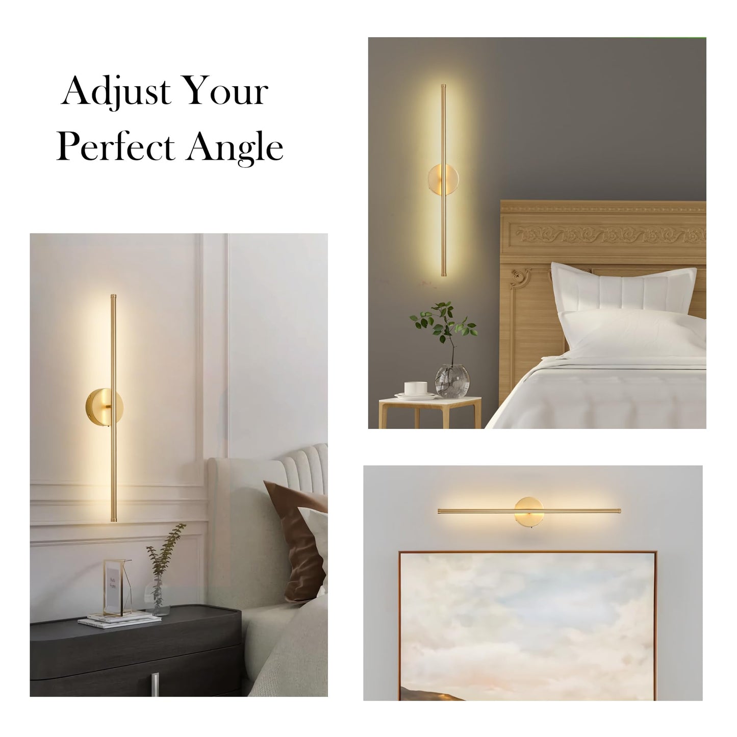 KARTOOSH Battery Operated Wall Sconces with Remote Control, Dimmable Wall Sconces Set of Two, 350°Rotate, 3000K LED Gold Wireless Wall Light for Living Room, Bedroom, Hallway, 28.3 Inch (2 Pack)