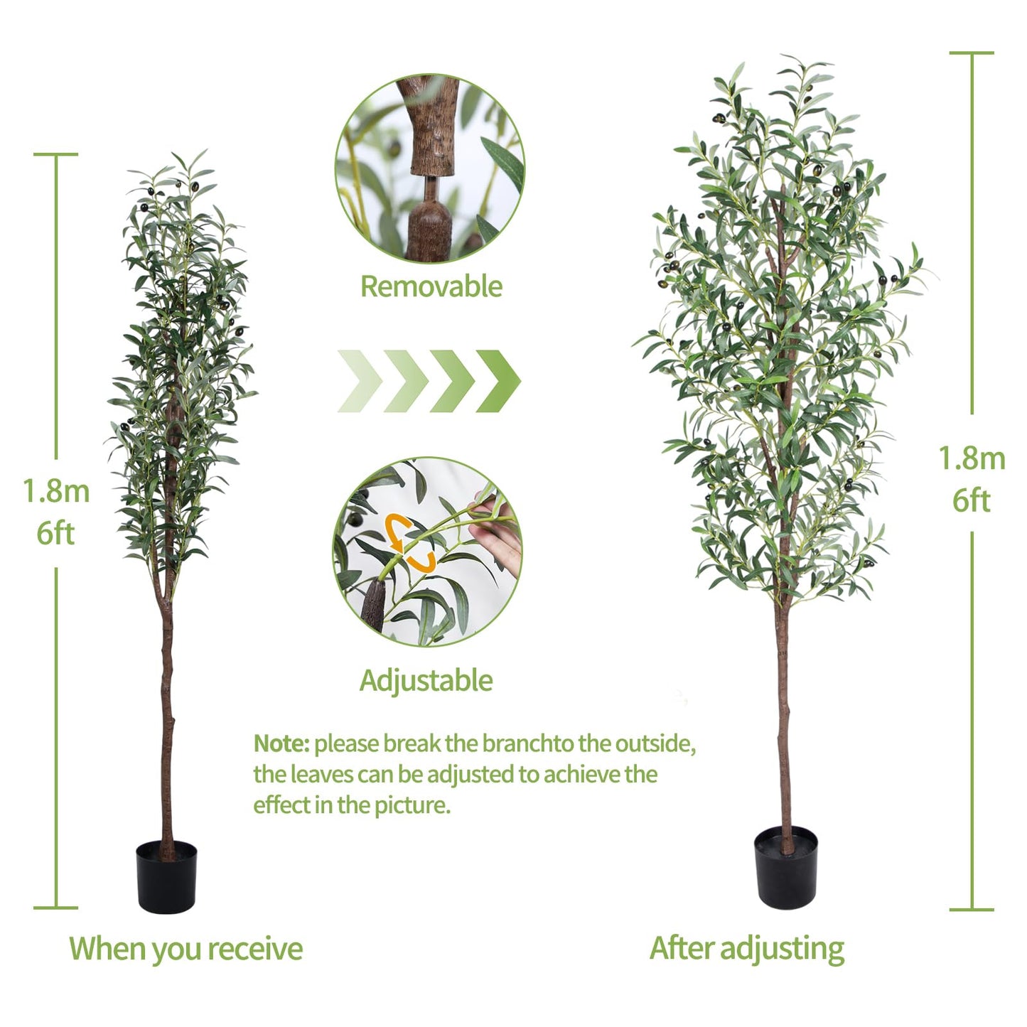 CETRD Artificial Olive Tree, 6FT Tall Faux Olive Trees 72in Outdoor Fake Potted Silk Plant with Trunk and Realistic 648 Leaves and 24 Fruits for Modern Office Home Decor Indoor(1pack)