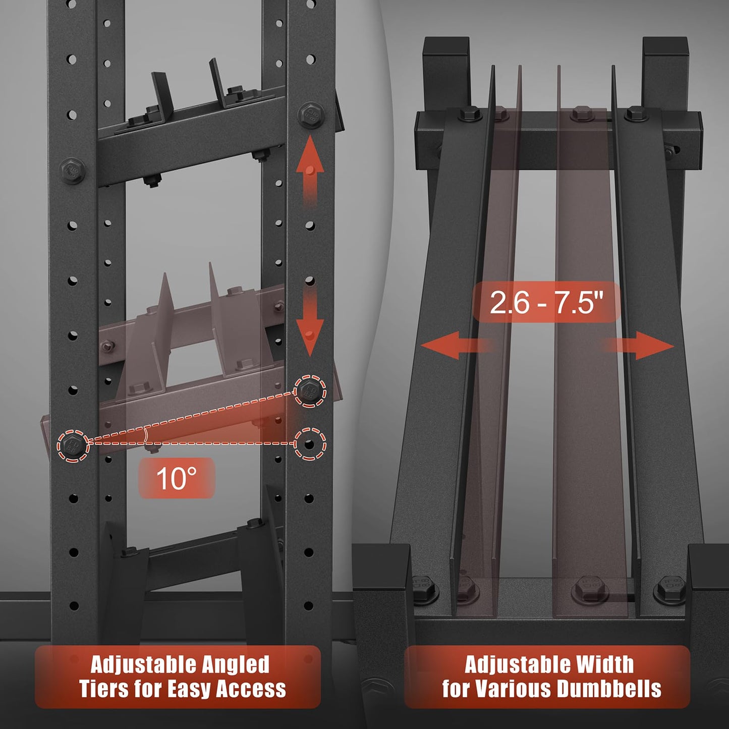 3-Tier Dumbbell Rack Stand Only, 1200LB Capacity Jusgym Adjustable Weight Rack for Home Gym, Heavy-Duty Weight Stand for Dumbbells Kettlebells