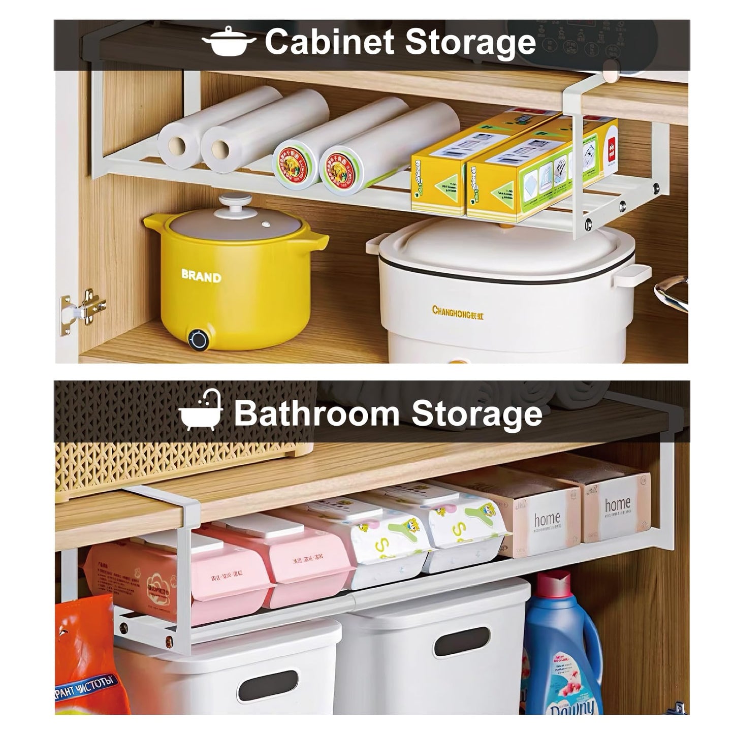 HGZBS Expandable Shoe Rack Organizer - Adjustable Shoe Rack & Under Cabinet Shelf - for Shoe or Clothing Storage and Organization, Under Shelf Storage (White,1 Pcs)