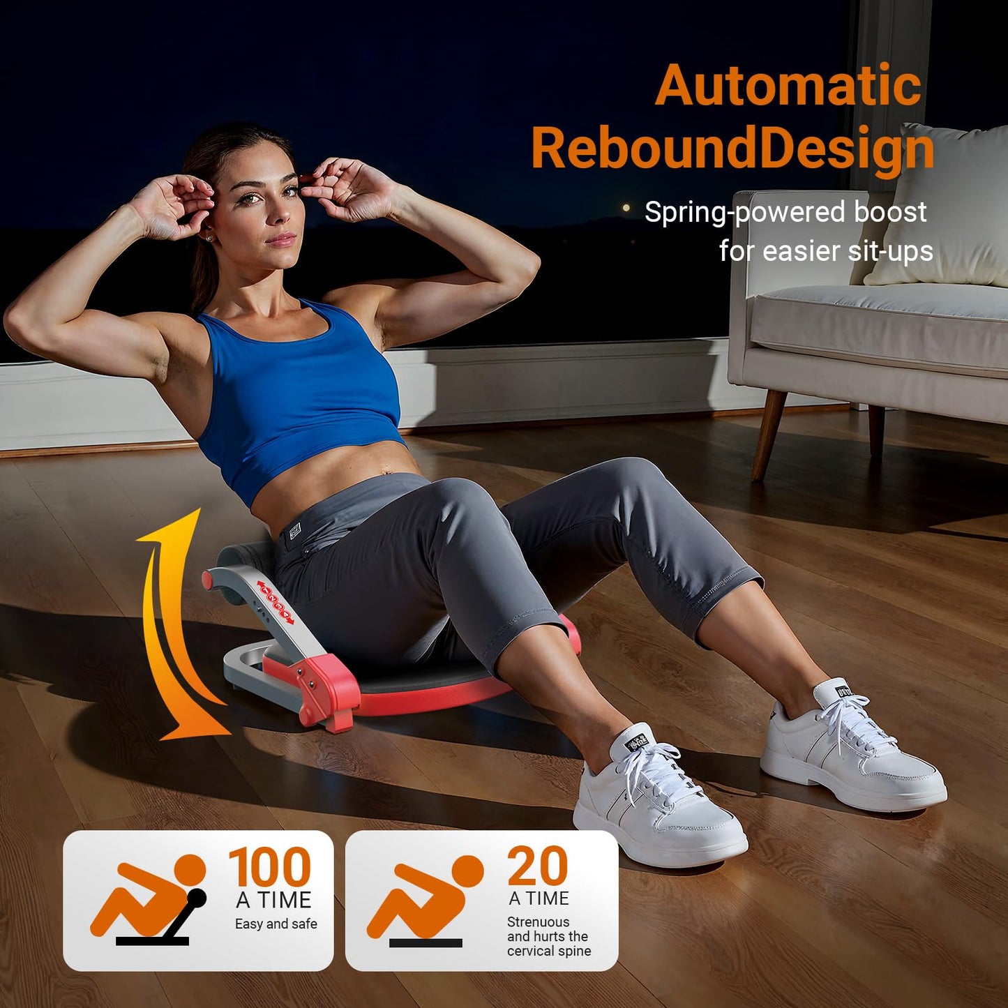 MERACH Ab Machine for Home Gym, Adjustable Ab Trainer with 3 Resistance Levels, Sit Up Exercise Equipment for Core Workout, Automatic Rebound Ab Crunch Machine, Ab Workout Equipment for Stomach(Red)