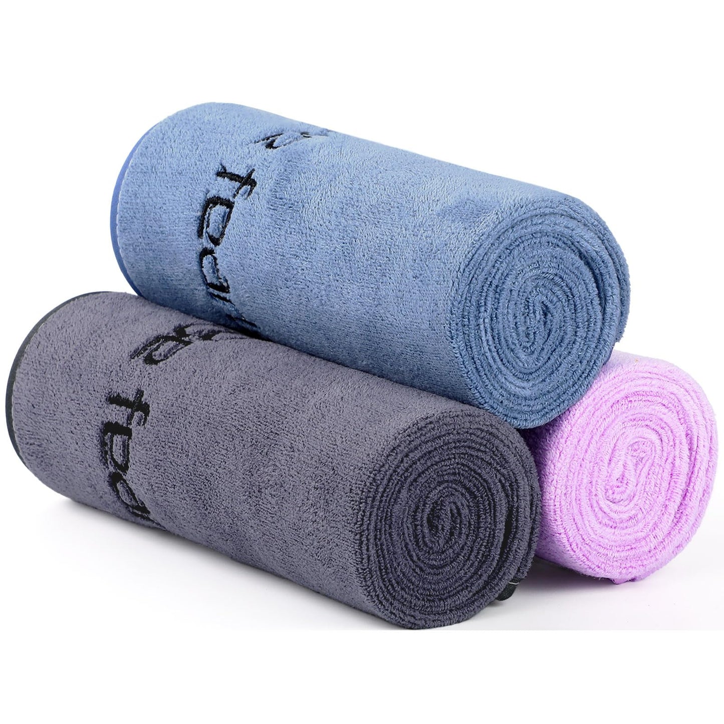 Wuwahold Microfiber Gym Towels Bigger Size Super Soft for Exercise Fitness, Sports, Workout, 380-GSM 15-Inch x 31-Inch Quick-Drying Towels (3 Pack, Grey+Blue+Purple)