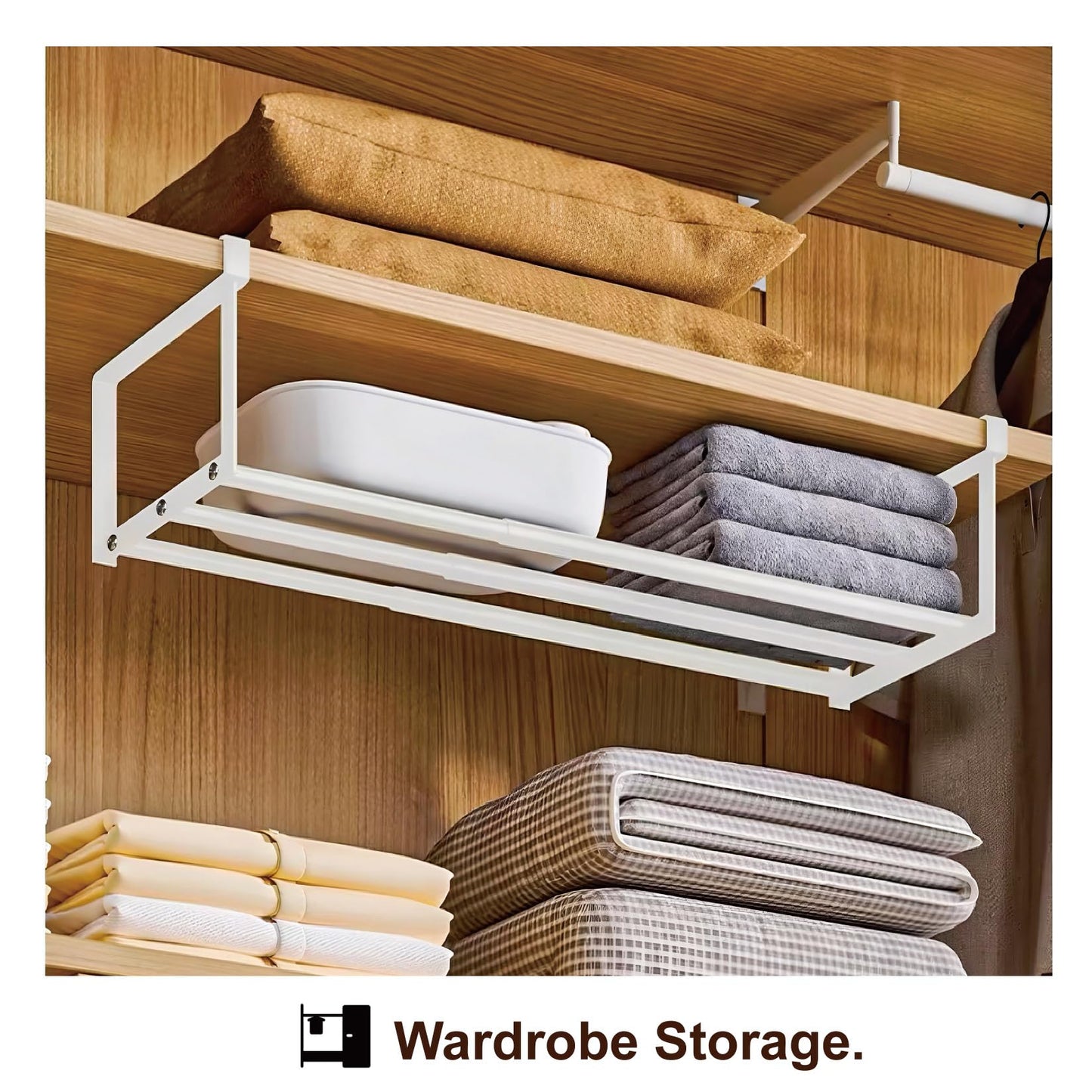 HGZBS Expandable Shoe Rack Organizer - Adjustable Shoe Rack & Under Cabinet Shelf - for Shoe or Clothing Storage and Organization, Under Shelf Storage (White,1 Pcs)