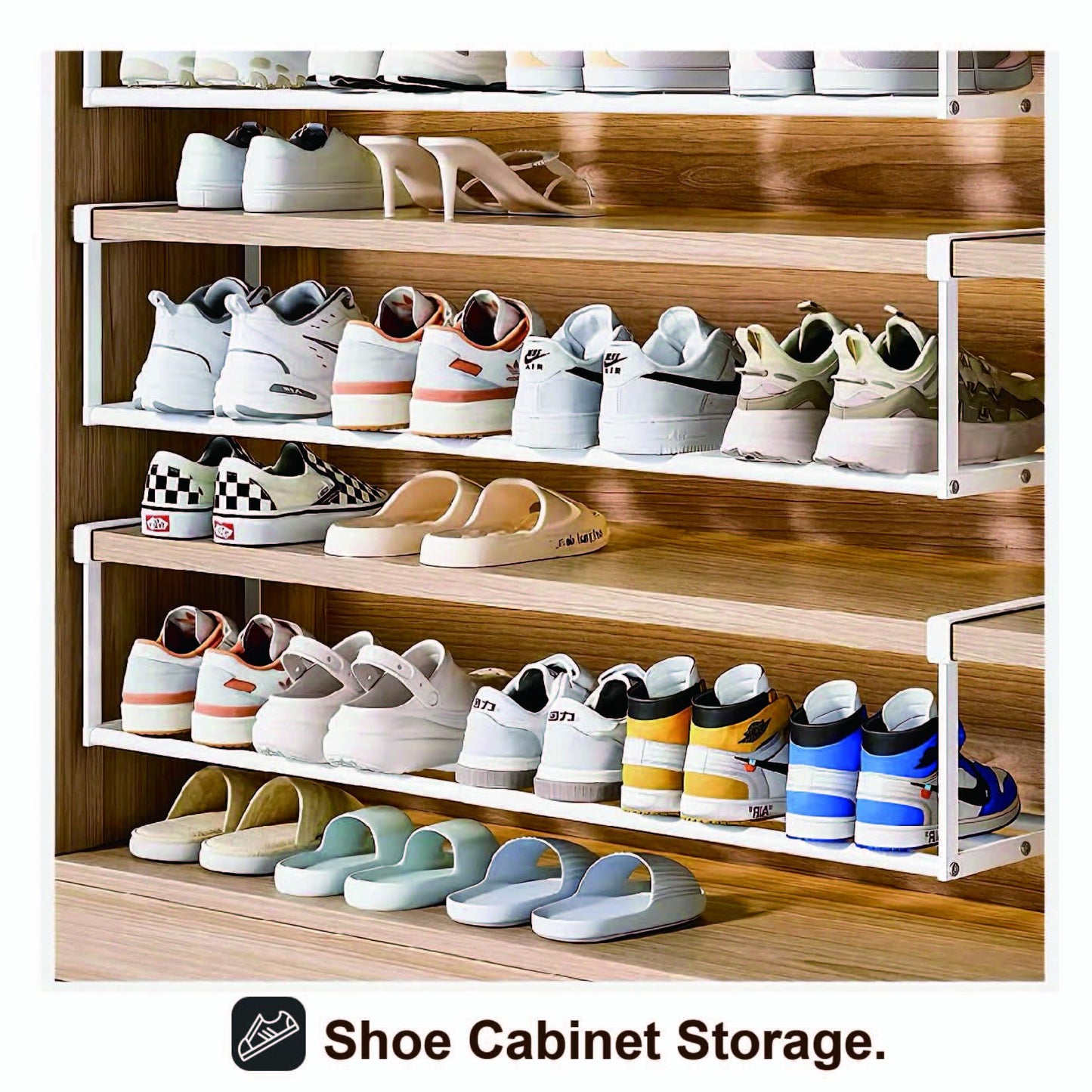 HGZBS Expandable Shoe Rack Organizer - Adjustable Shoe Rack & Under Cabinet Shelf - for Shoe or Clothing Storage and Organization, Under Shelf Storage (White,1 Pcs)
