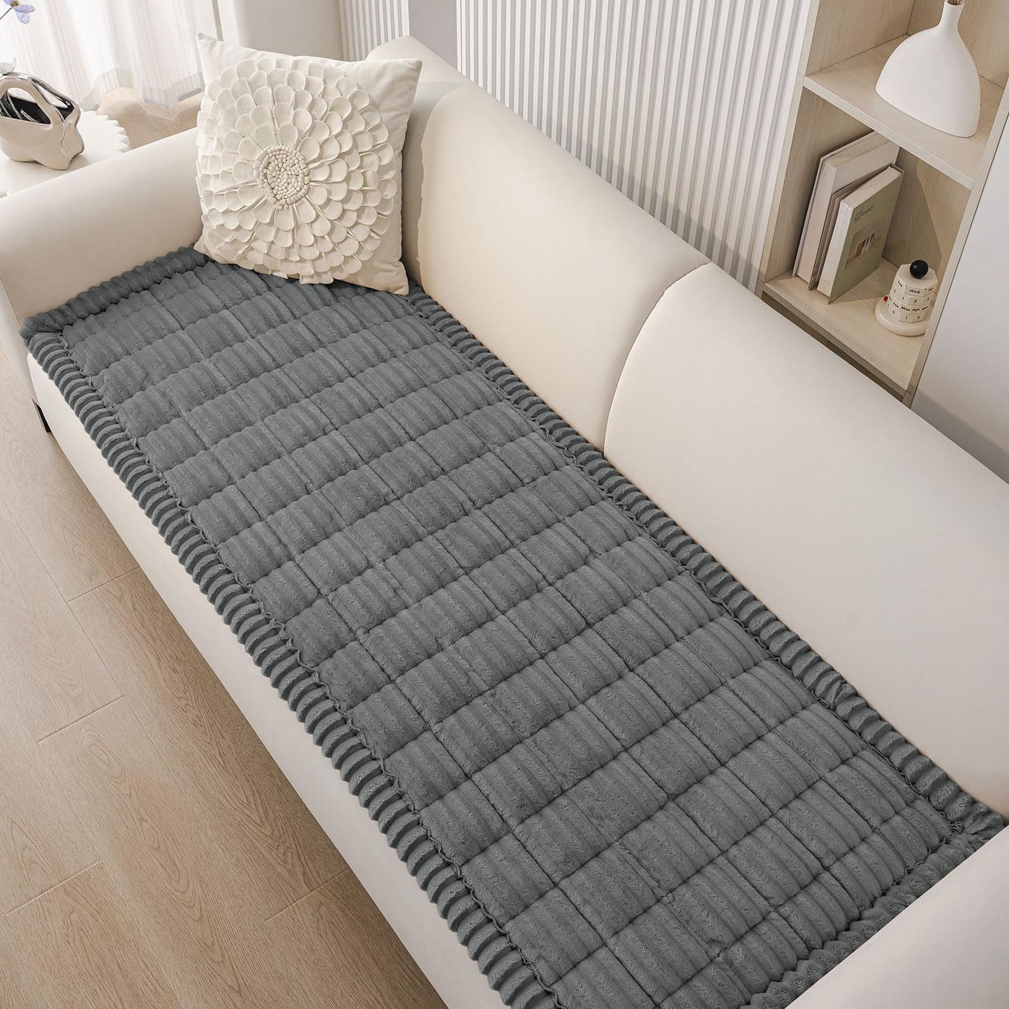 Smiry Couch Cover for Dogs Washable, Non Slip Fuzzy Pet Couch Covers for 3 Cushion Sofa Pet Friendly, Thick Soft Sofa Slipcovers Cushion Protector (Dark Grey, 27.6" x 59")