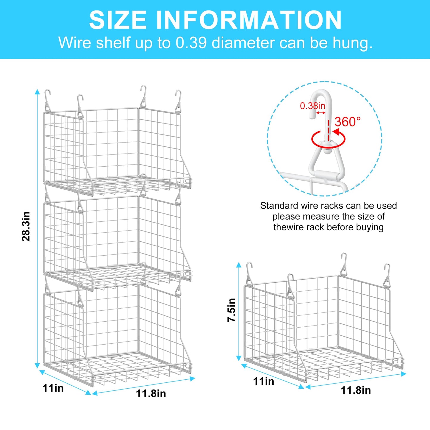 3-Tier Foldable Laundry Basket Organizer with Rotating Hooks - Space-Saving Over Washer and Dryer Shelf for Laundry Room Organization and Storage, Durable Wire Shelving Unit, White