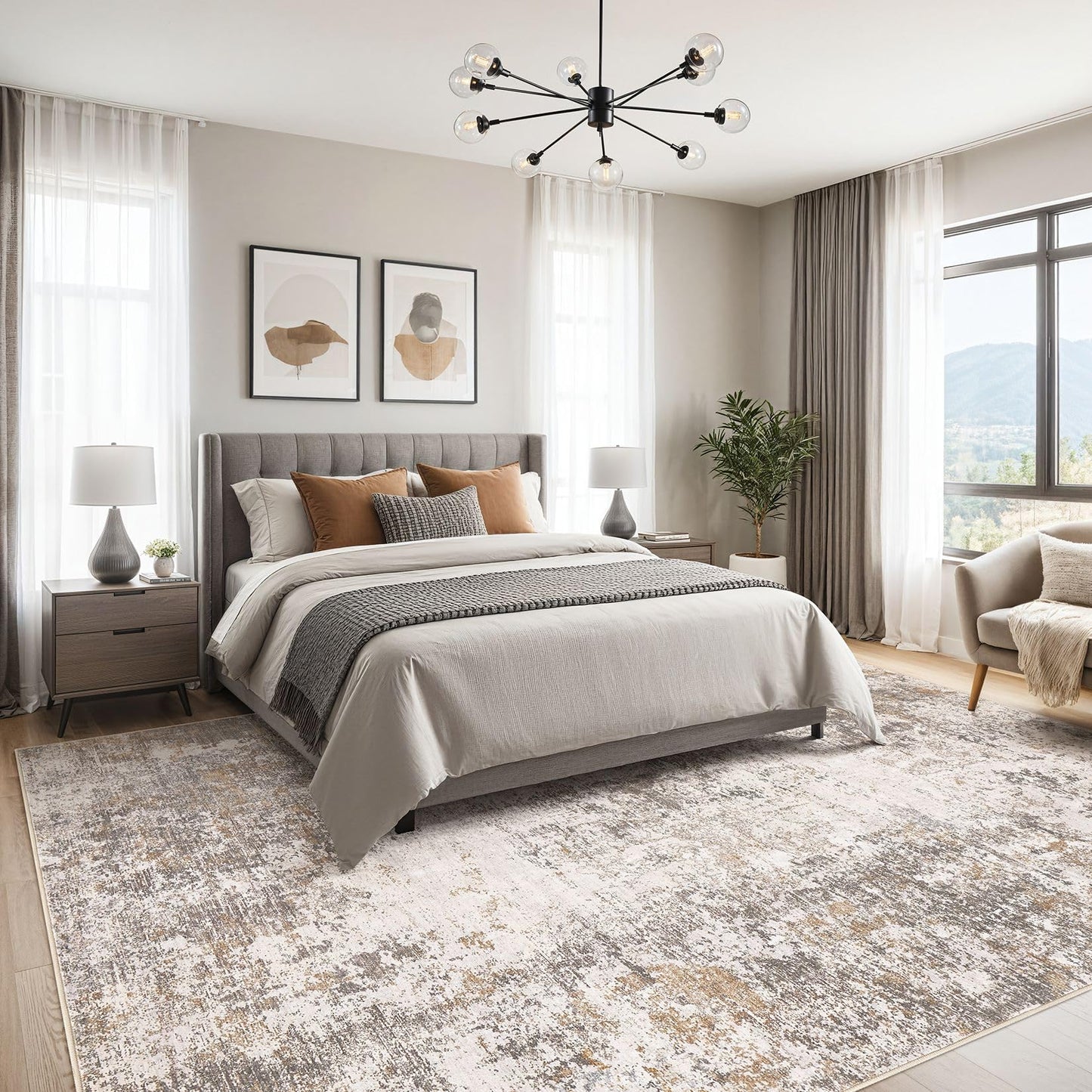 Area Rugs for Living Room: 10x12 Large Soft Washable Rug Modern Abstract Non-Slip Backing Stain Resistant Carpet for Bedroom Dining Room or Home Office Home Decor - Brown