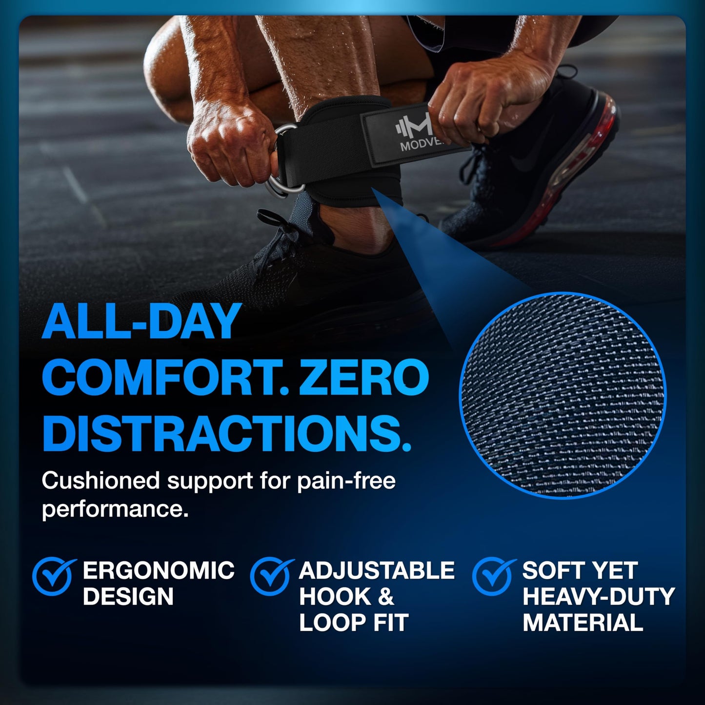 Modvel Ankle Straps for Cable Machines - Adjustable, Comfortable Gym Accessories for Strength Training, Weightlifting, and Injury Recovery - Durable Padded Support for Men & Women PAIR - Black