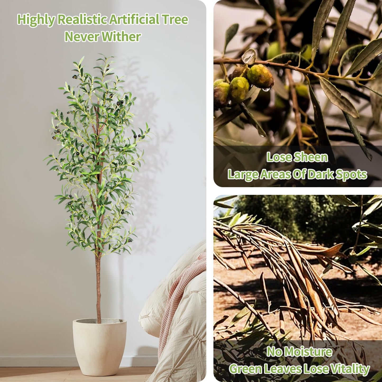 CETRD Artificial Olive Tree, 6FT Tall Faux Olive Trees 72in Outdoor Fake Potted Silk Plant with Trunk and Realistic 648 Leaves and 24 Fruits for Modern Office Home Decor Indoor(1pack)