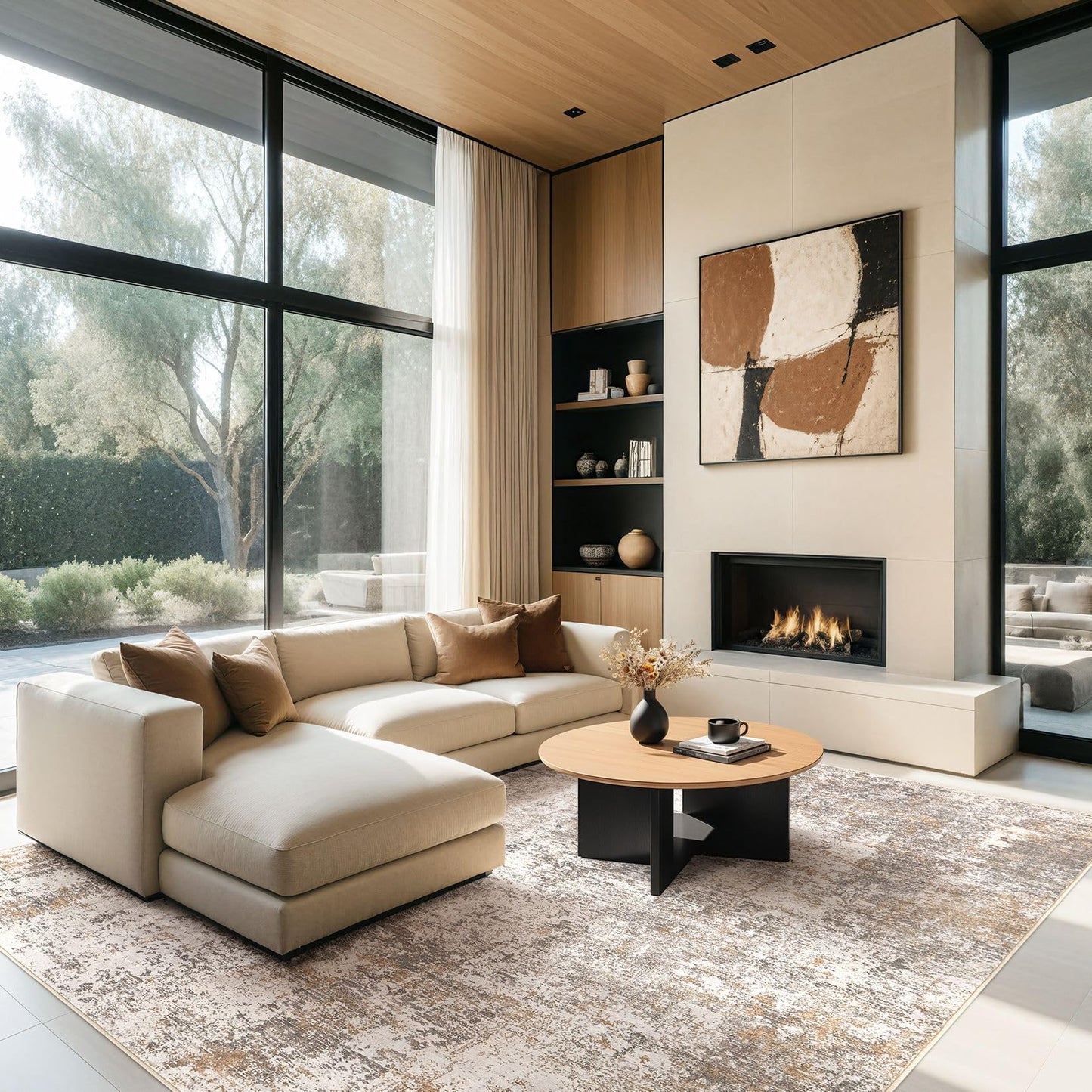 Area Rugs for Living Room: 10x12 Large Soft Washable Rug Modern Abstract Non-Slip Backing Stain Resistant Carpet for Bedroom Dining Room or Home Office Home Decor - Brown