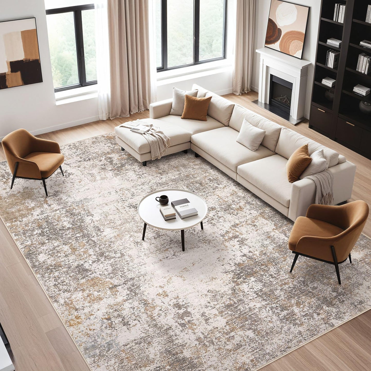 Area Rugs for Living Room: 10x12 Large Soft Washable Rug Modern Abstract Non-Slip Backing Stain Resistant Carpet for Bedroom Dining Room or Home Office Home Decor - Brown