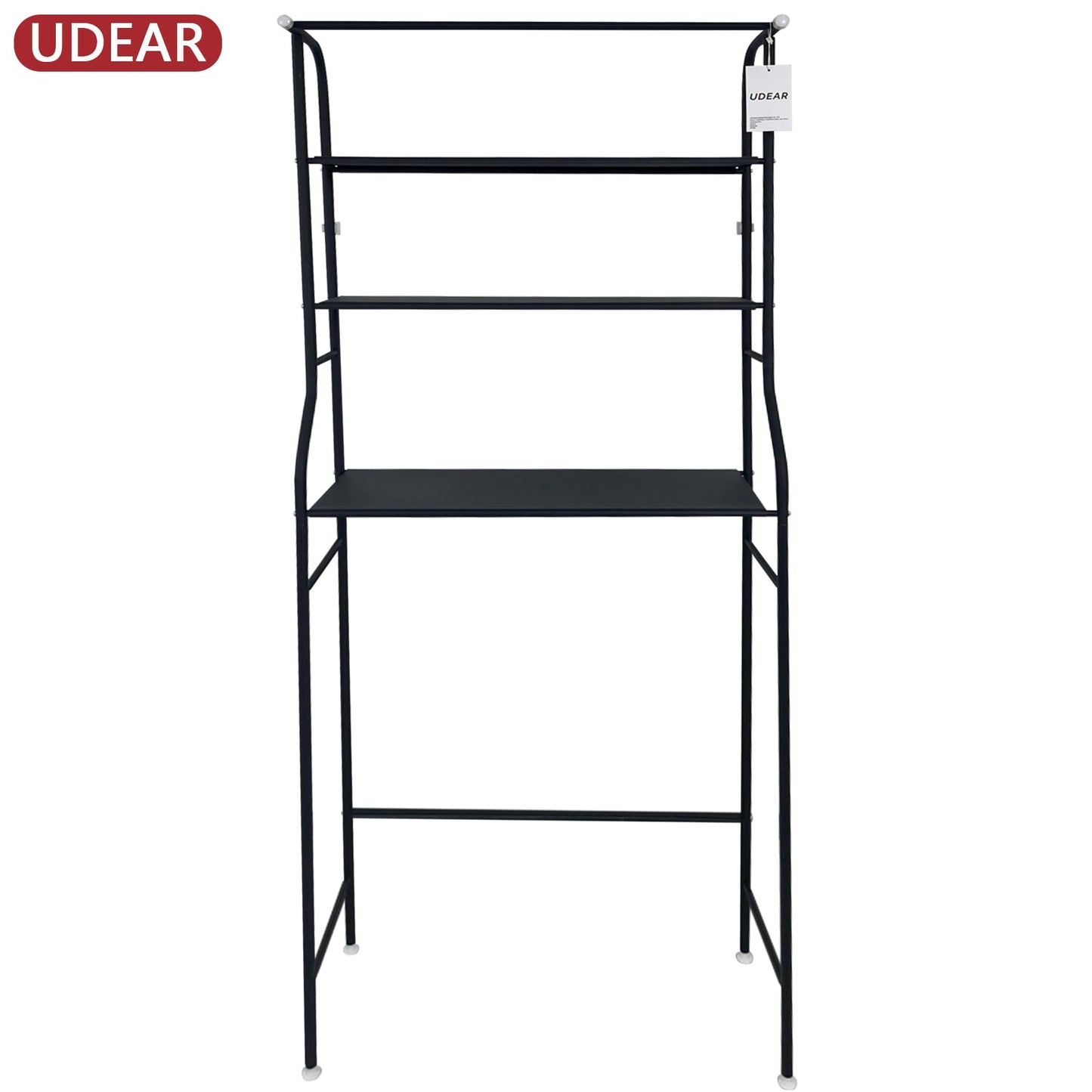 UDEAR 3-Tier Over The Toilet Rack,Bathroom Shelf Space Saver,Corner Stand Storage Organizer Accessories,The Washing Machine,with Hanging Rod,Tower Shelf,Black