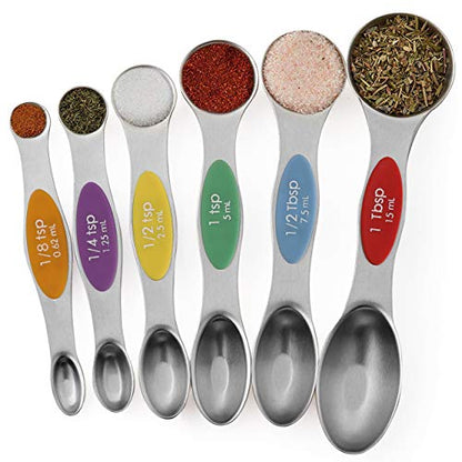 Magnetic Measuring Spoons Set Stainless Steel Stackable Dual Sided Teaspoons and Tablespoons for Measuring Dry and Liquid Ingredients Set of 6