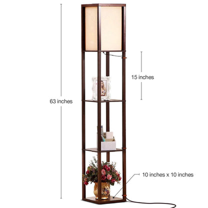 Brightech Maxwell - Modern Shelf Floor Lamp with Lamp Shade and LED Bulb - Corner Display Floor Lamps with Shelves for Living Room, Bedroom and Office - Havana Brown