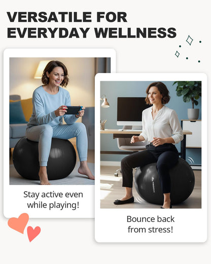 Trideer Yoga Ball for Exercise, Pregnancy & Birthing, 5 Sizes Exercise Ball for Physical Therapy, Stability, Fitness, Quick Pump Included