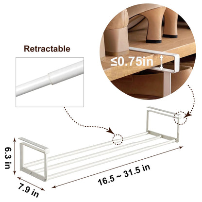 HGZBS Expandable Shoe Rack Organizer - Adjustable Shoe Rack & Under Cabinet Shelf - for Shoe or Clothing Storage and Organization, Under Shelf Storage (White,1 Pcs)