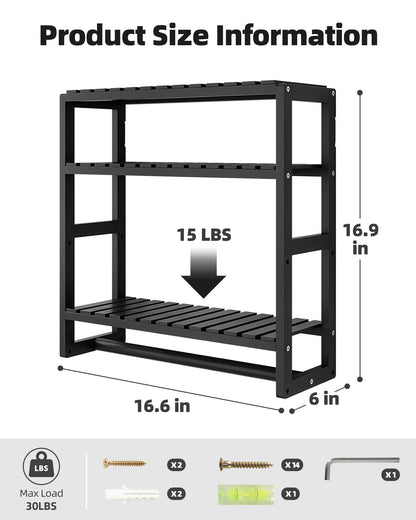 Galood Over The Toilet Storage Bathroom Shelves Wall Mounted 3 Tier Space Saver Corner Shelf Organizer Bamboo Towel Rack Toilet Paper Cabinet with Hanging Rod Black