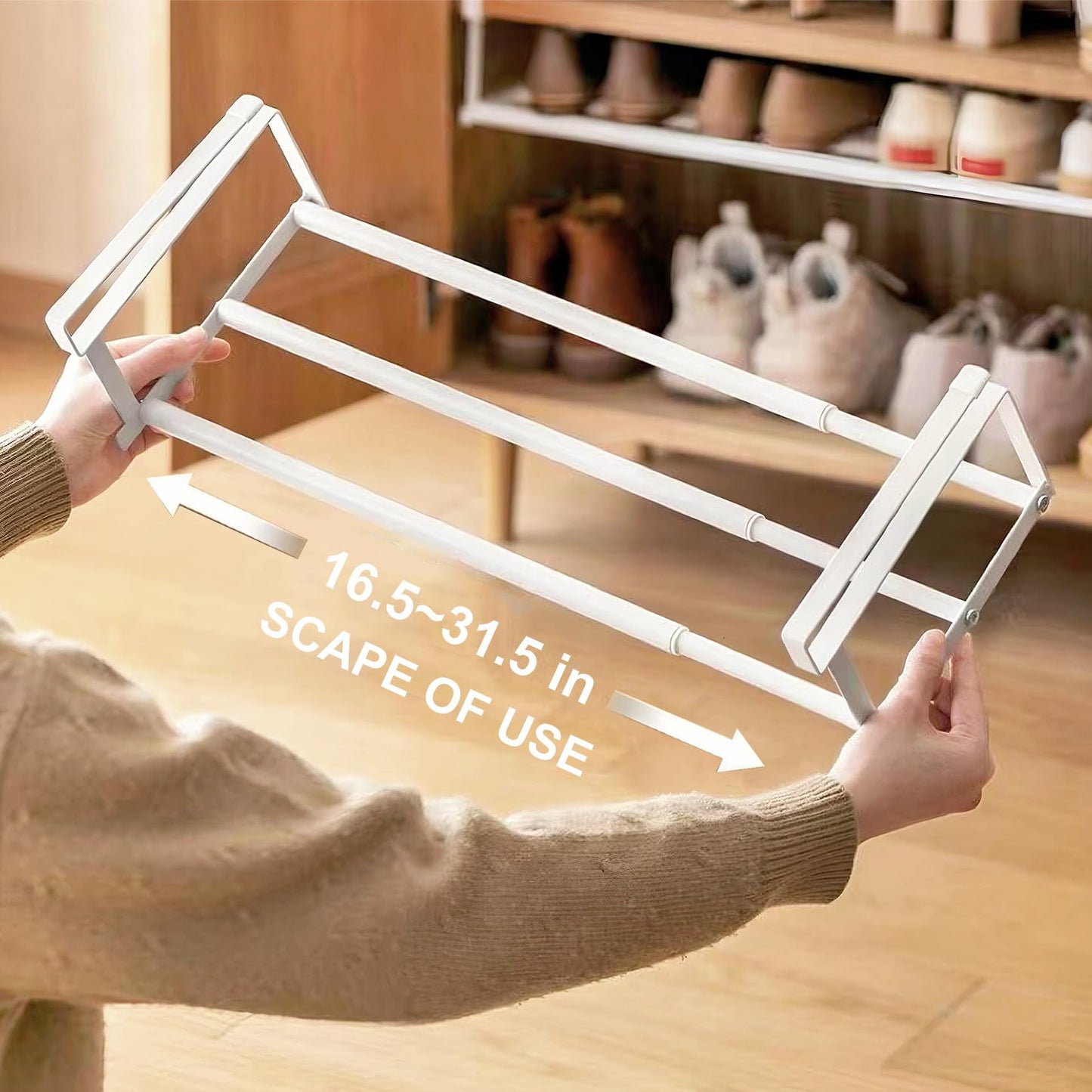 HGZBS Expandable Shoe Rack Organizer - Adjustable Shoe Rack & Under Cabinet Shelf - for Shoe or Clothing Storage and Organization, Under Shelf Storage (White,1 Pcs)