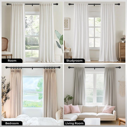 Black Curtain Rods for Windows 48 to 84 Inch, Adjustable Heavy Duty 1" Diameter Decorative Curtain Rod with Matte Black Round Finials, Modern Easy Install Extendable Metal Drapery Pole Set