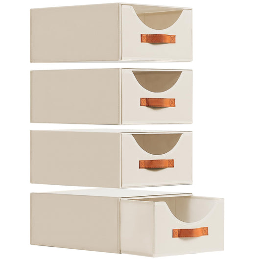 Homsorout Closet Organizers and Storage - Large Storage Bins with Drawer, Fabric Clothes Organizers and Storage, Collapsible Storage Drawers Organizer for Bedroom, Living Room, 4 Pack, Beige