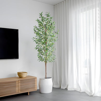 CETRD Artificial Olive Tree, 6FT Tall Faux Olive Trees 72in Outdoor Fake Potted Silk Plant with Trunk and Realistic 648 Leaves and 24 Fruits for Modern Office Home Decor Indoor（1pack）