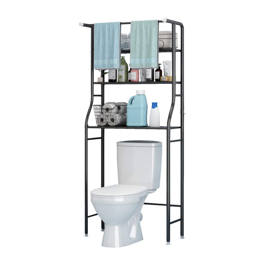 UDEAR 3-Tier Over The Toilet Rack,Bathroom Shelf Space Saver,Corner Stand Storage Organizer Accessories,The Washing Machine,with Hanging Rod,Tower Shelf,Black