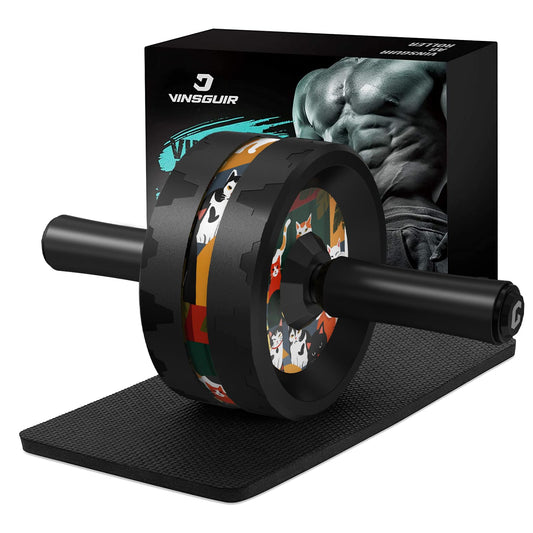 VINSGUIR Ab Roller Wheel, Abs & Core Workout Equipment for Home Gym with Knee Pad Accessories, Abdominal Wheel for Full-body Strength Training (Cat Print)