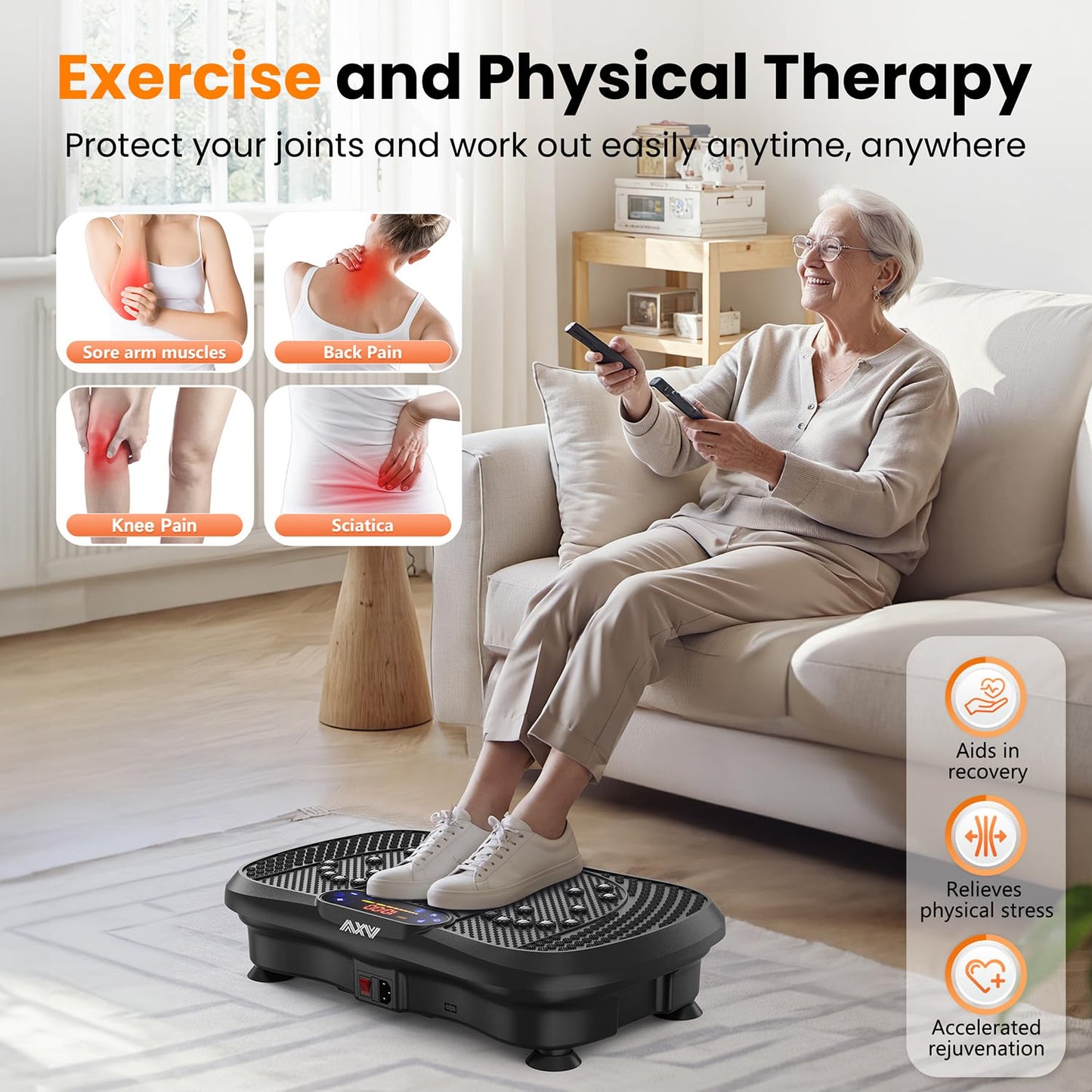 AXV Vibration Plate Fitness Platform Exercise Machine Vibrating Lymphatic Drainage Shaking Full Body Shaker Workout Vibrate Stand Shake Board Sport Gym for Weight Loss Fat Burner for Women Men