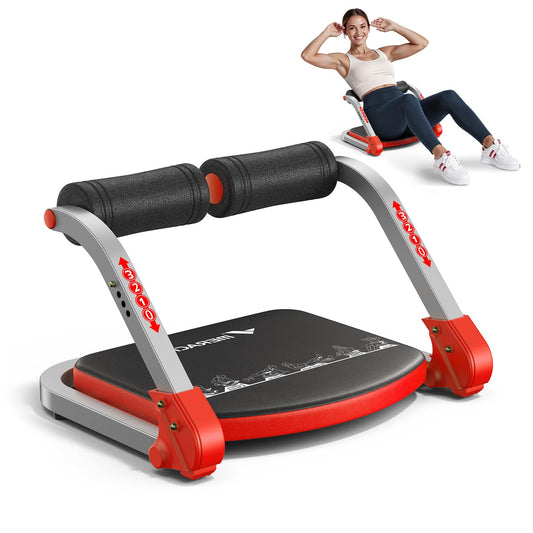 MERACH Ab Machine for Home Gym, Adjustable Ab Trainer with 3 Resistance Levels, Sit Up Exercise Equipment for Core Workout, Automatic Rebound Ab Crunch Machine, Ab Workout Equipment for Stomach(Red)